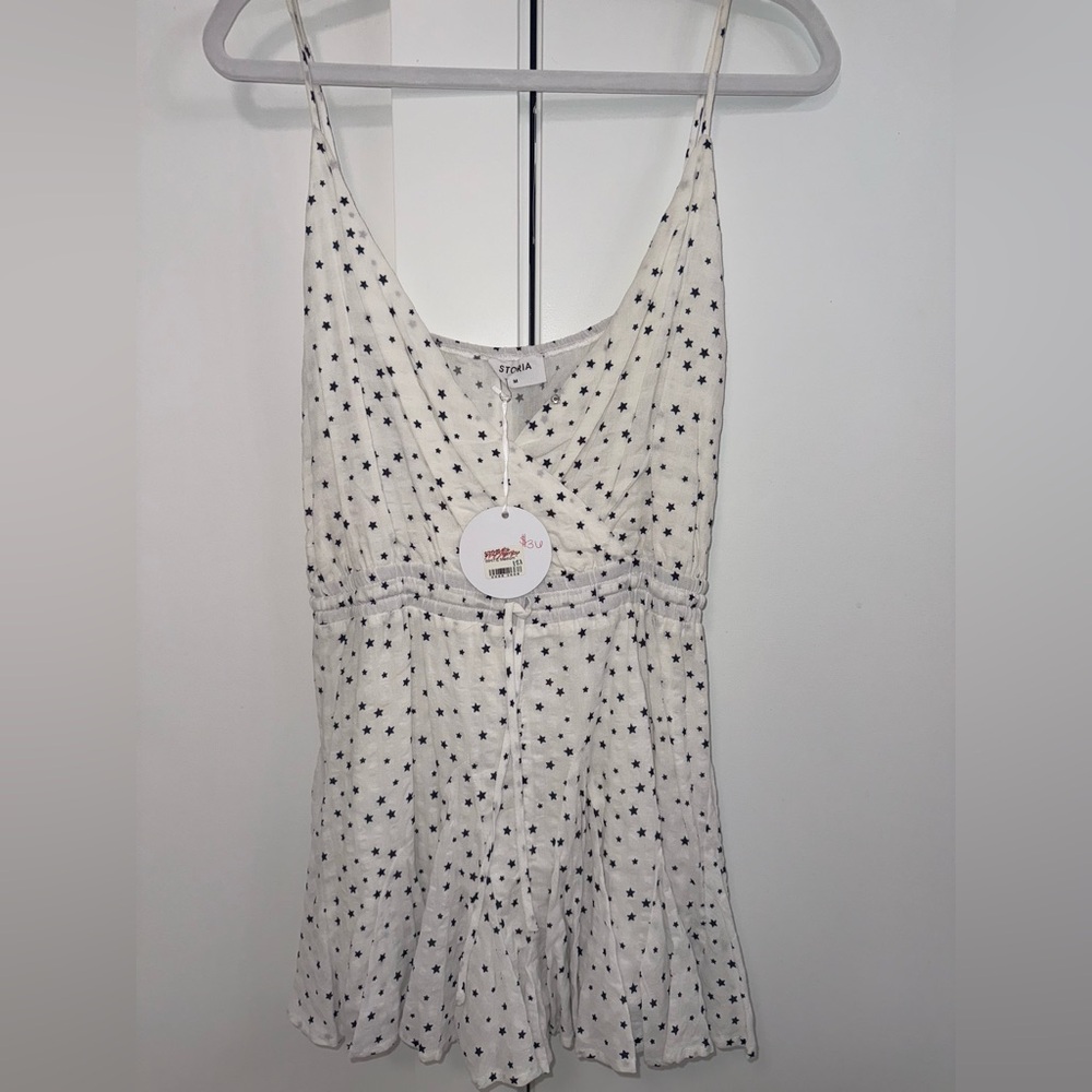 Storia White Dress with Navy Star Print